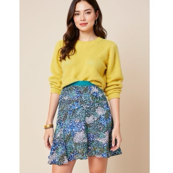 Anthropologie Maeve Cottage Floral Abstract Chiffon Skirt Women’s Sz L NWT $99 - Picture 1 of 14
